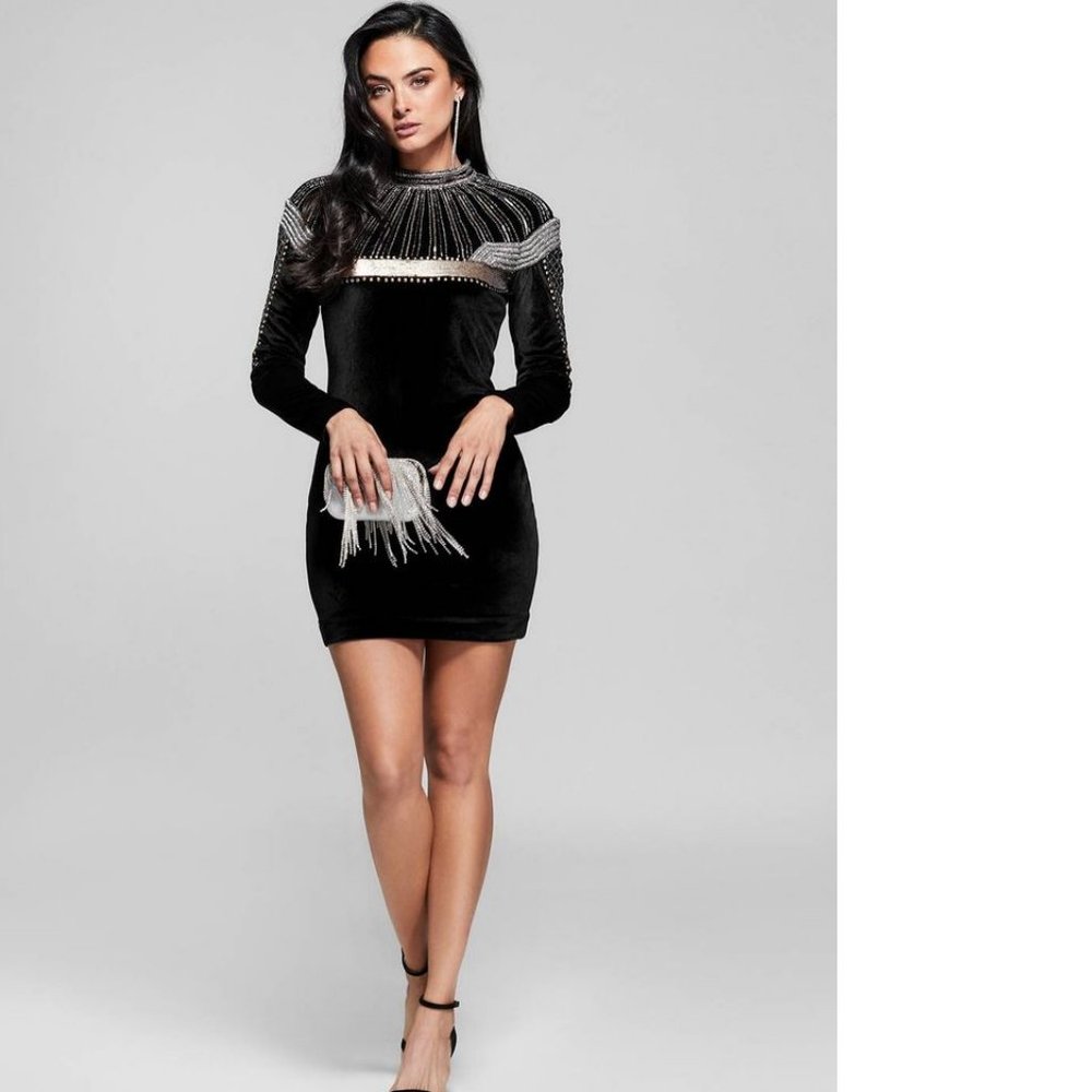 Like new marciano $240 velvet embellished dress L large stretchy